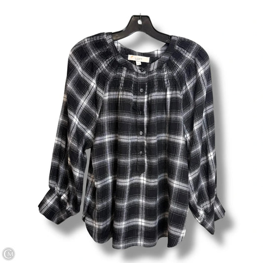 Top 3/4 Sleeve By Loft In Plaid Pattern, Size: M