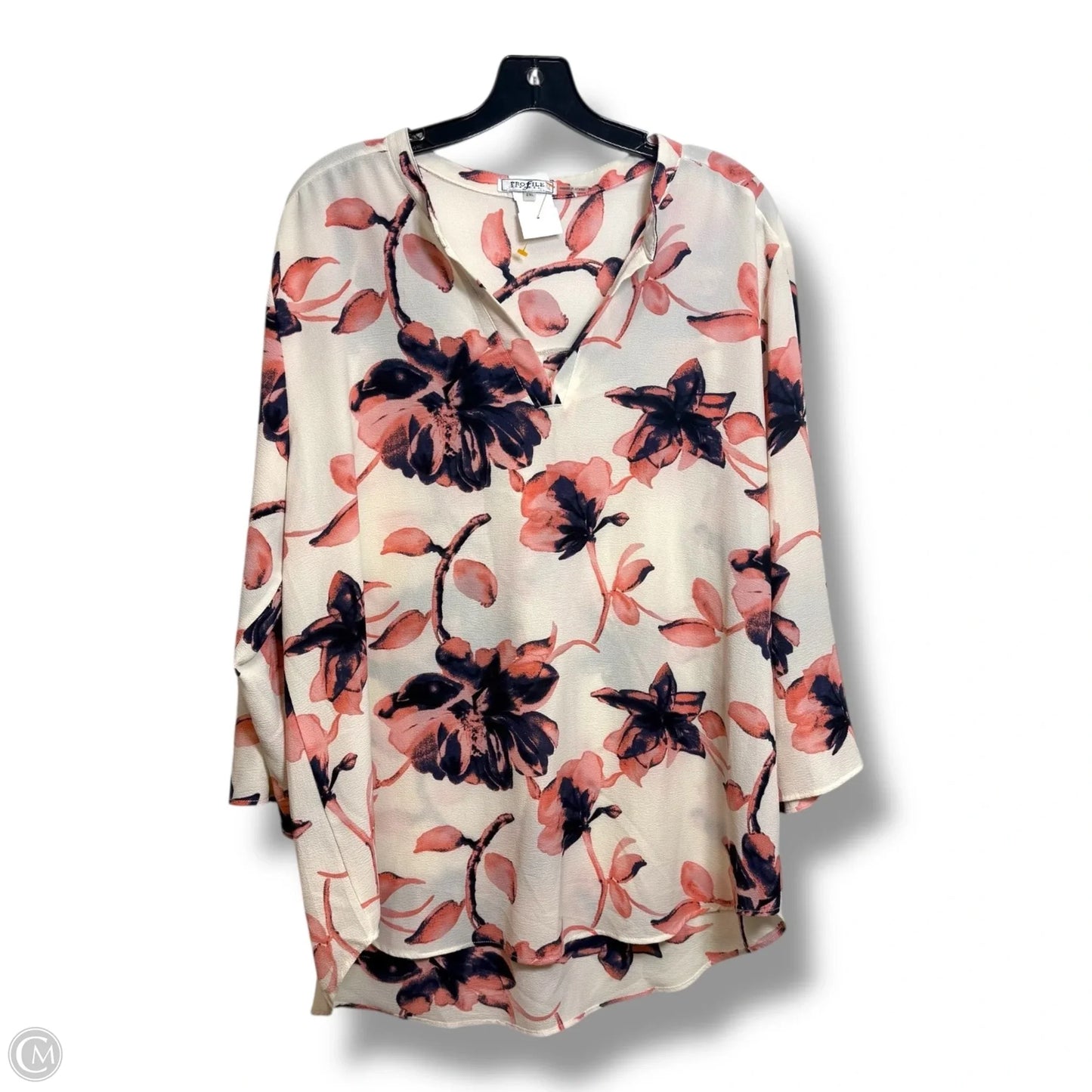 Top 3/4 Sleeve By Cmf In Floral Print, Size: 2x