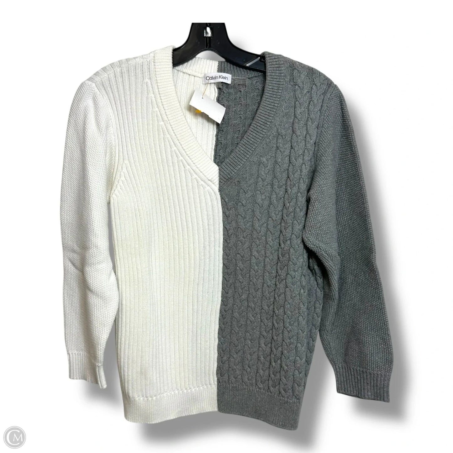 Sweater By Calvin Klein In Grey & White, Size: L