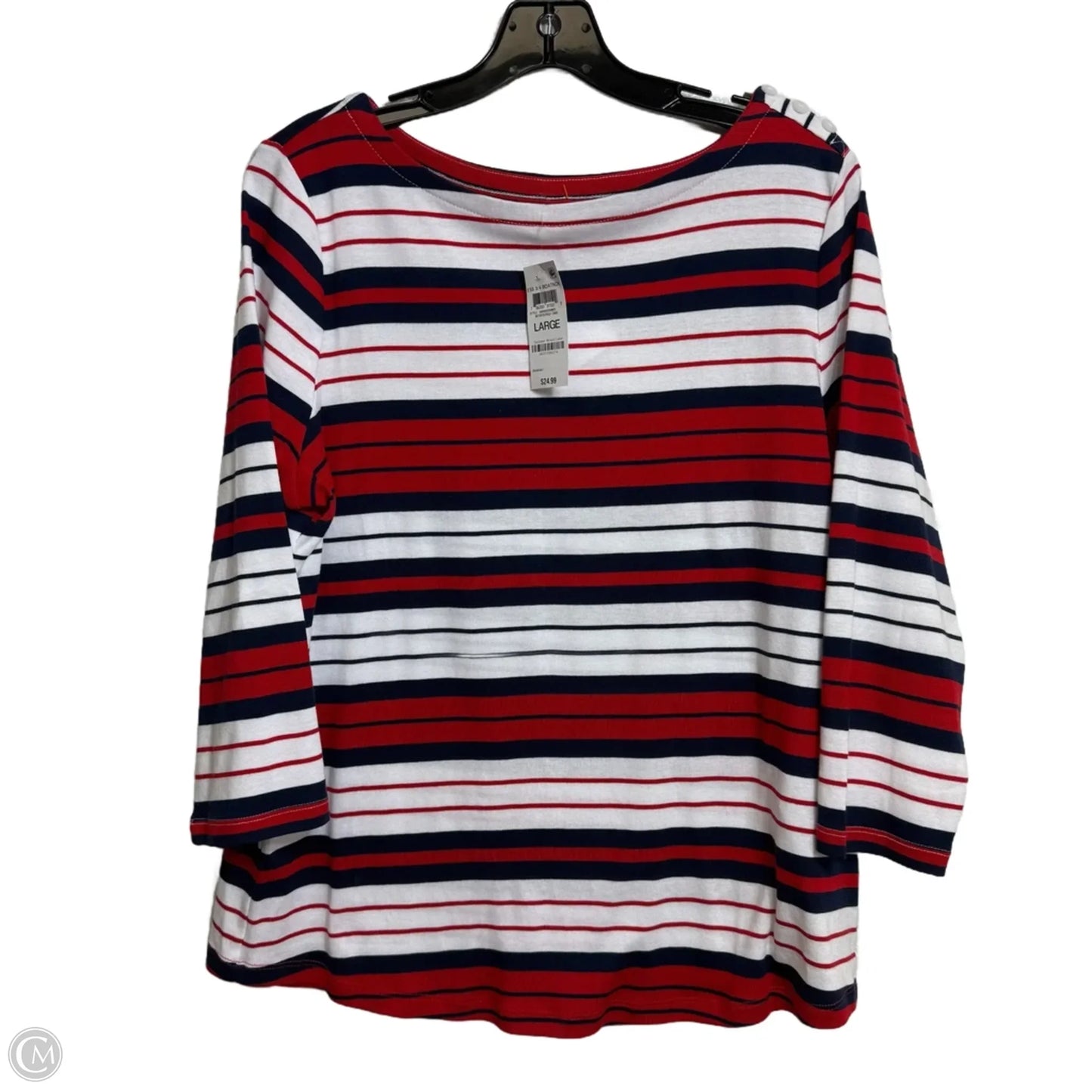Top Long Sleeve By Charter Club In Striped Pattern, Size: L
