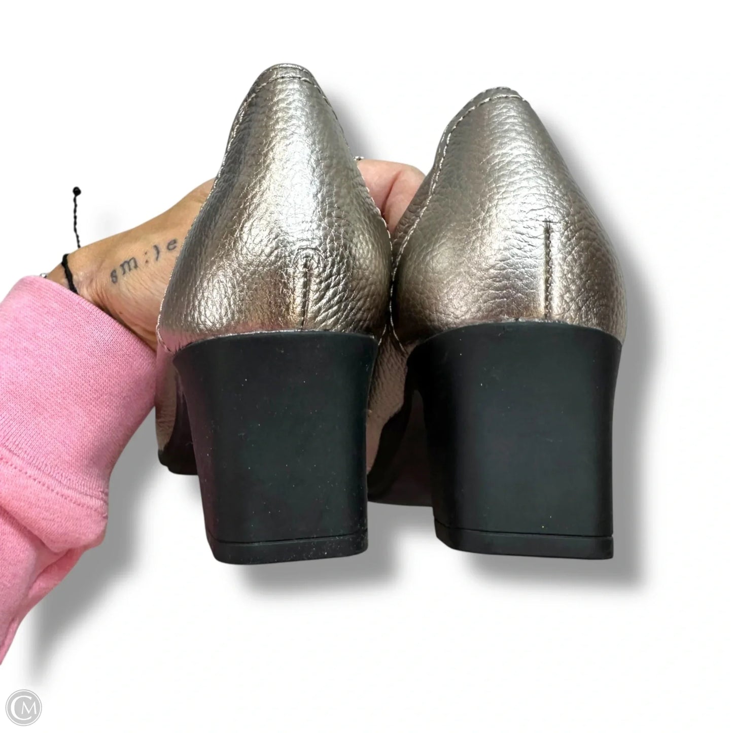 Shoes Heels Block By Clarks In Silver, Size: 7