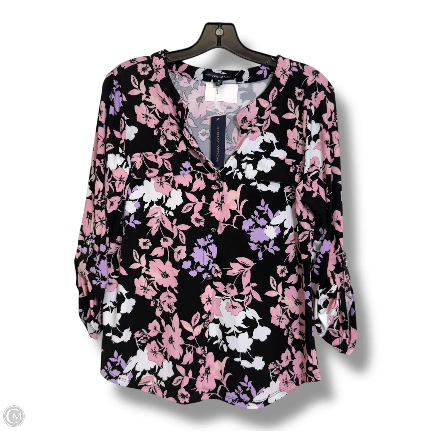 Top Long Sleeve By Adrienne Vittadini In Floral Print, Size: M