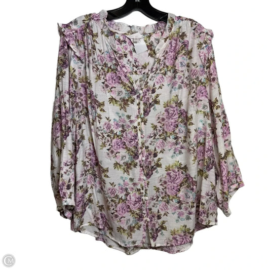 Top 3/4 Sleeve By Lc Lauren Conrad In Floral Print, Size: 1x