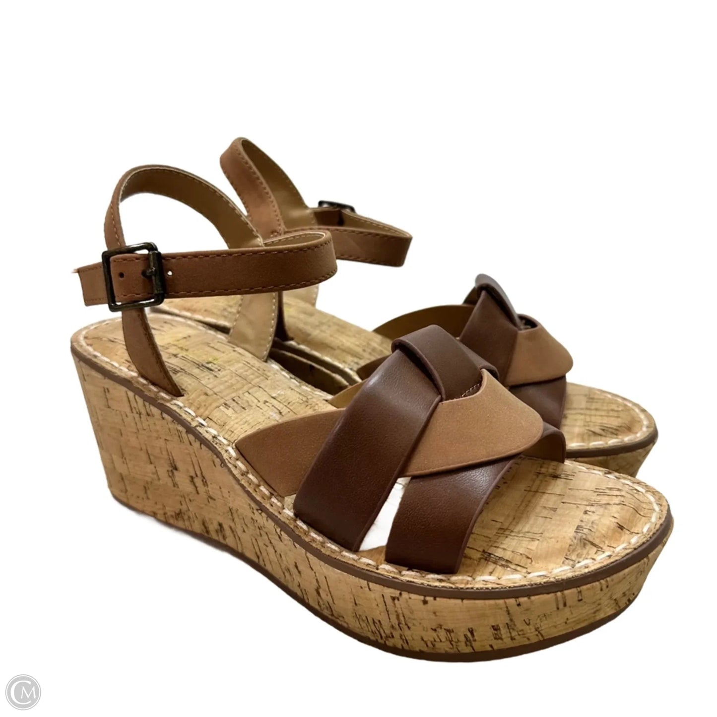 Sandals Heels Wedge By Clothes Mentor In Brown, Size: 7