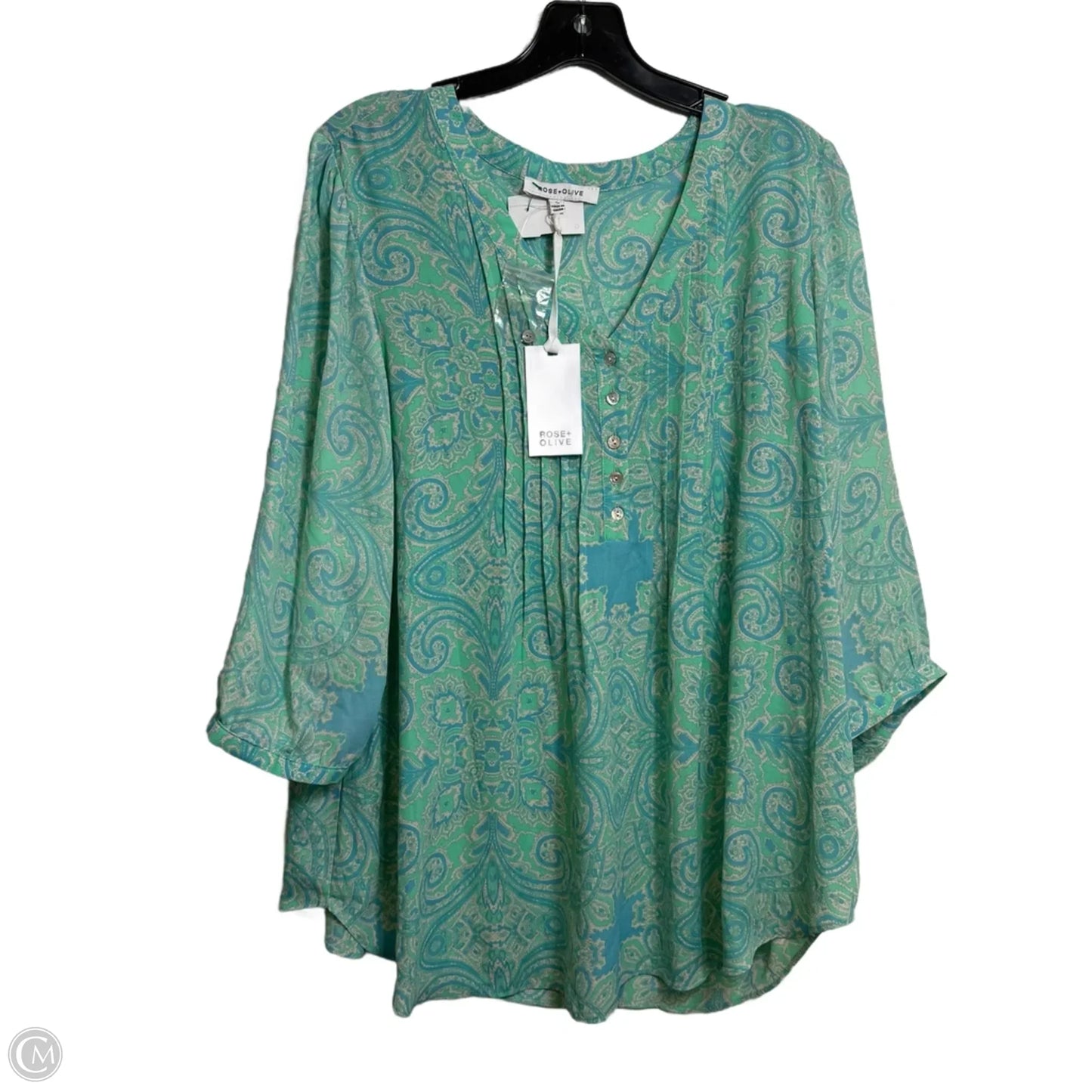 Top 3/4 Sleeve By Rose And Olive In Green, Size: 1x