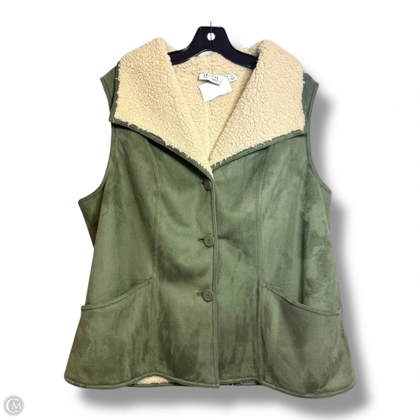 Vest Fleece By Denim And Co Qvc In Green, Size: 1x