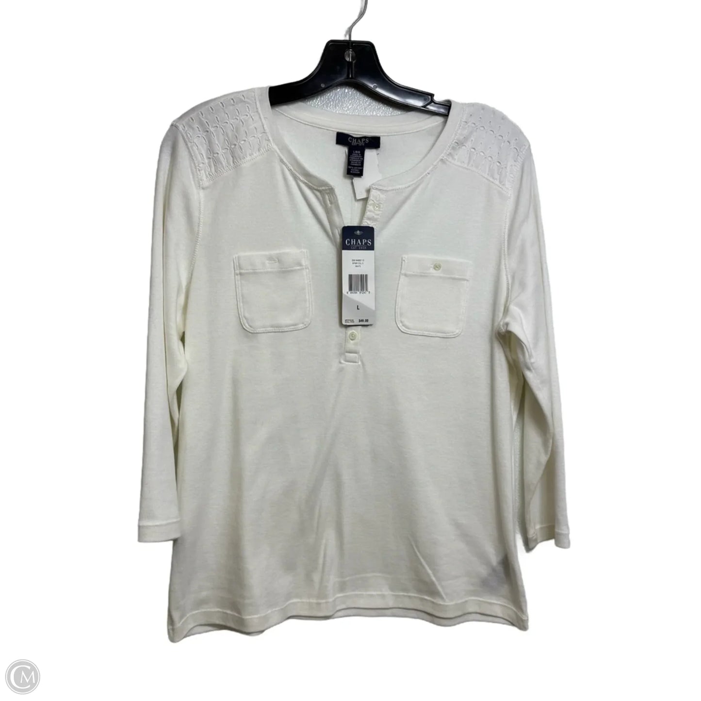 Top 3/4 Sleeve By Chaps In White, Size: L