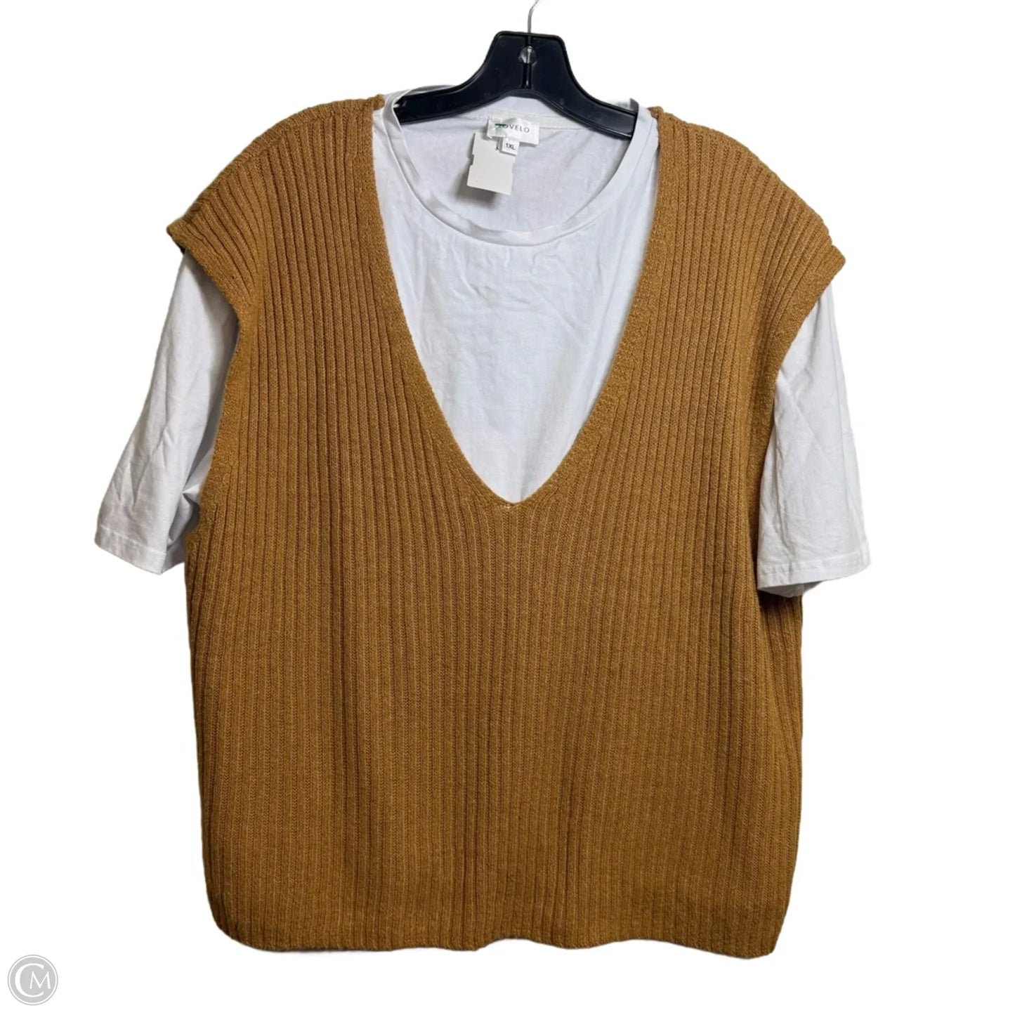 Top Short Sleeve By Clothes Mentor In Tan & White, Size: 1x