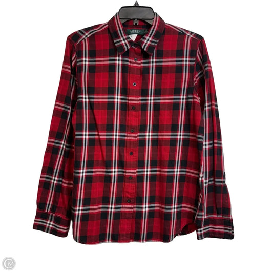 Top Long Sleeve By Lauren By Ralph Lauren In Plaid Pattern, Size: L