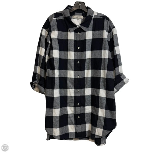 Tunic Long Sleeve By Loft In Checkered Pattern, Size: Xl