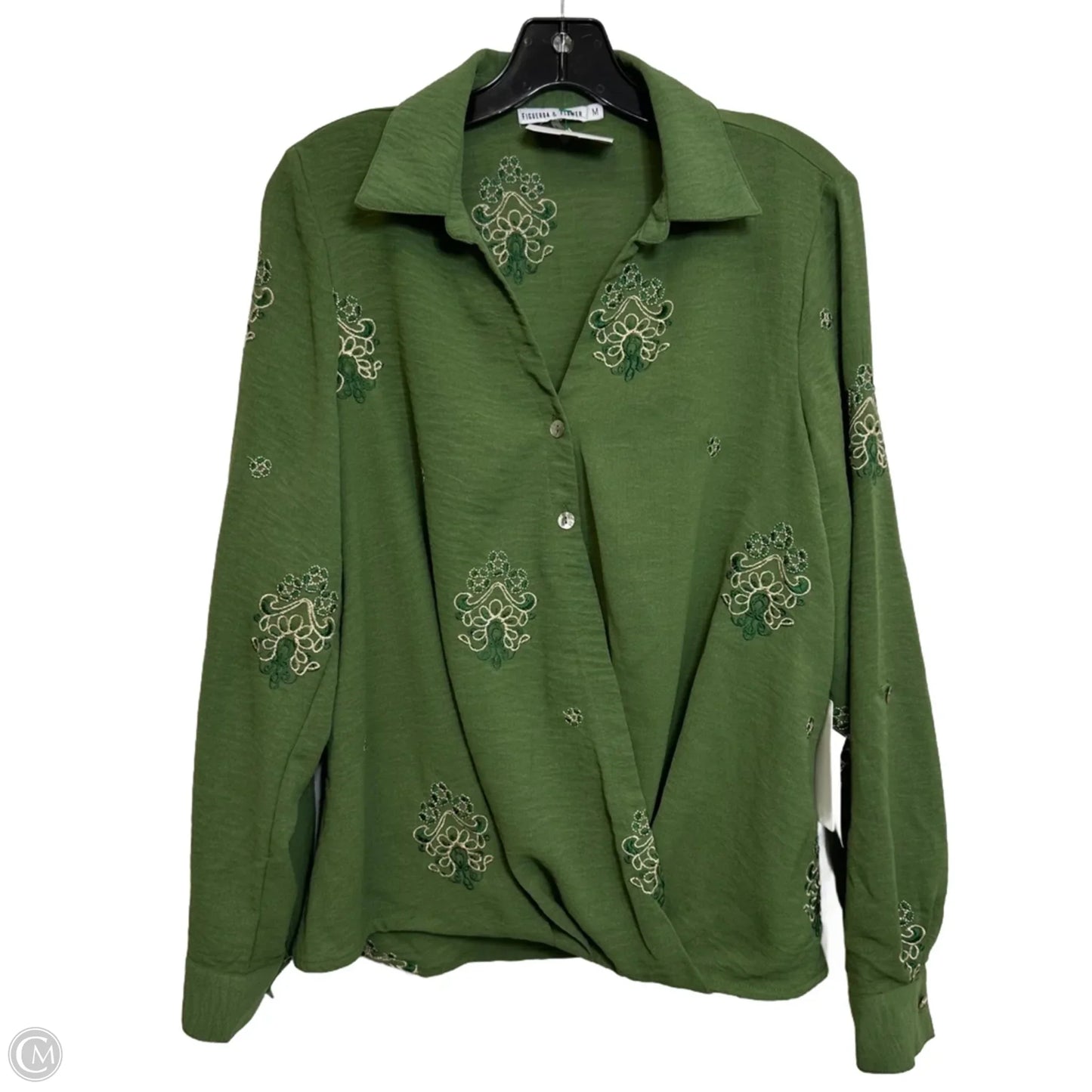 Top Long Sleeve By Figuero & Flower In Green, Size: M