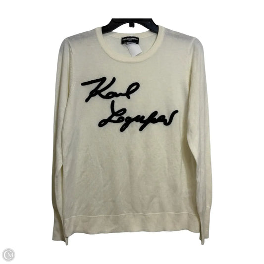 Sweater Cardigan Designer By Karl Lagerfeld In Ivory, Size: M