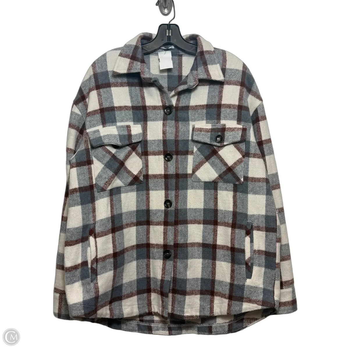 Jacket Shirt By Staccato In Plaid Pattern, Size: L