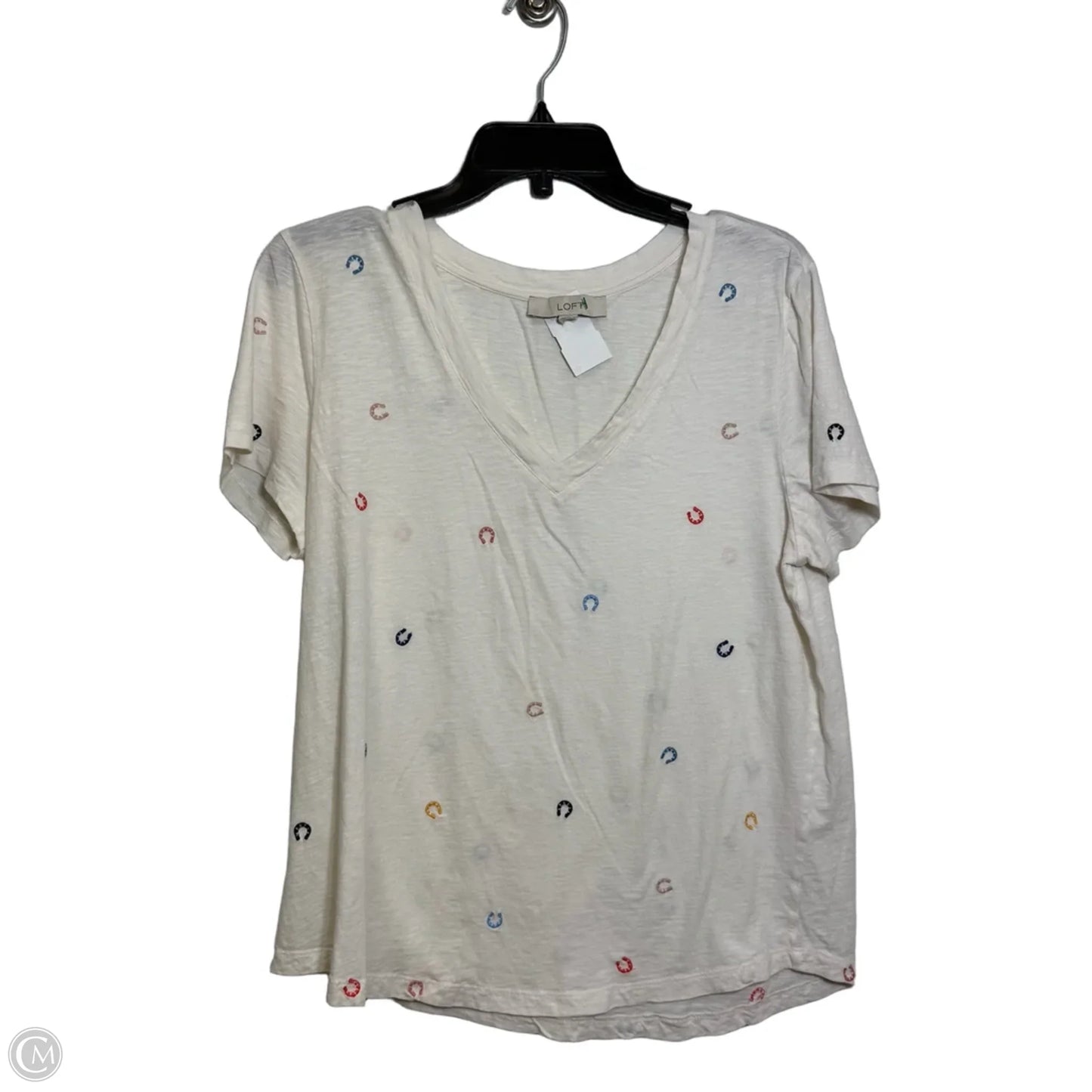Top Short Sleeve Basic By Loft In Ivory, Size: L