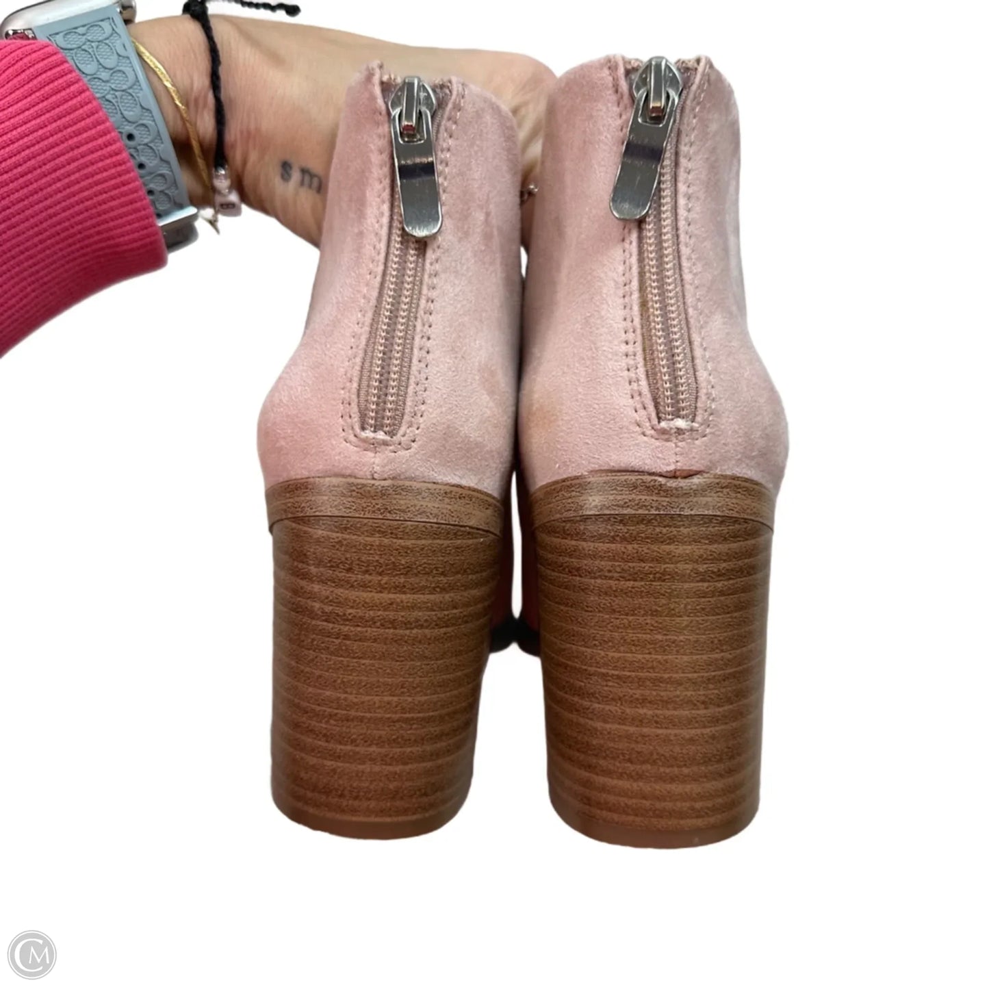 Boots Ankle Heels By Cme In Pink, Size: 7.5