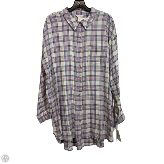 Top Long Sleeve By Caslon In Plaid Pattern, Size: L
