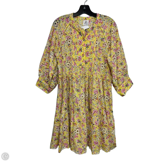 Yara Eyelet Knee Length dress Casual Short By Anthropologie x dRA In Yellow, Size: S