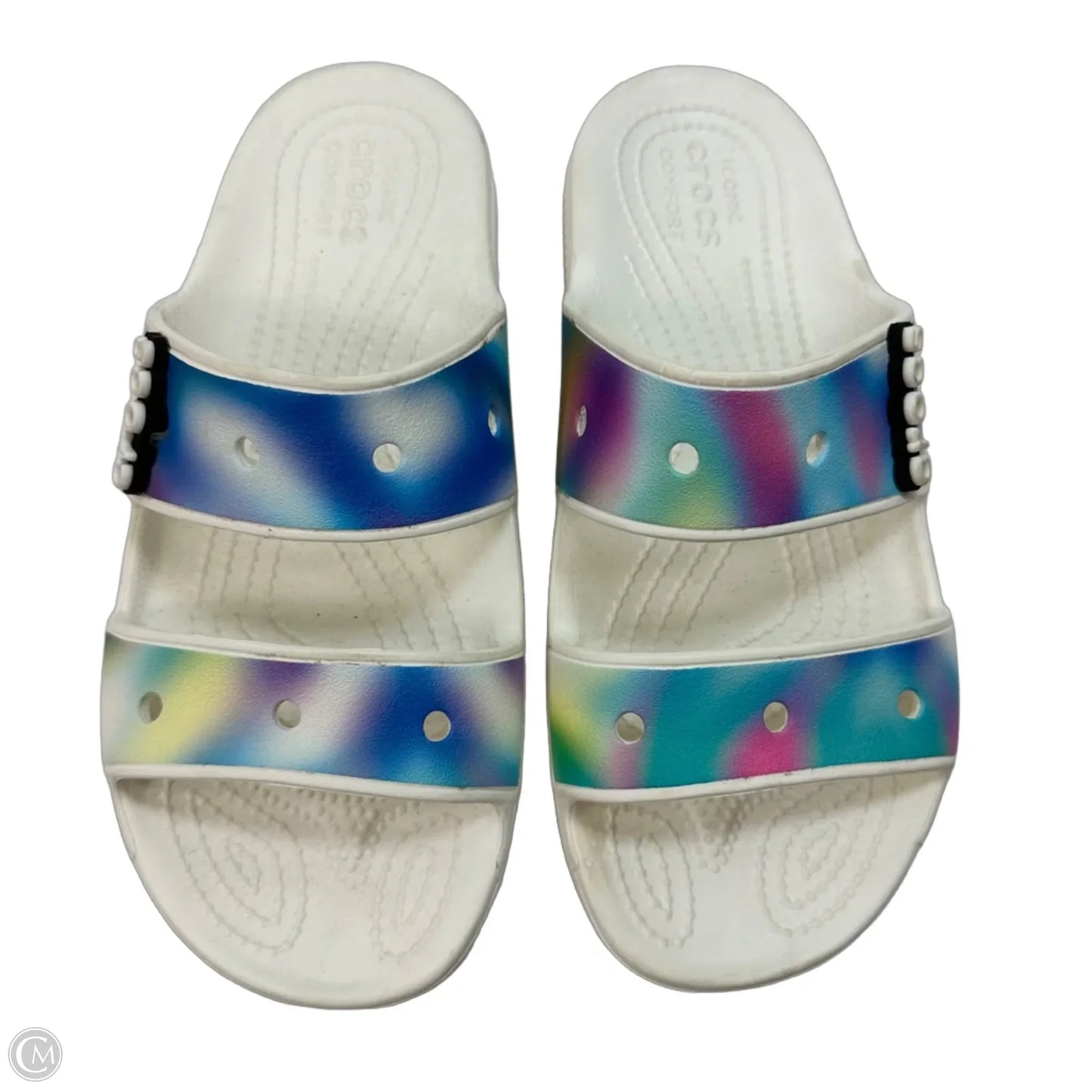 Sandals Flats By Crocs In Rainbow Print, Size: 9