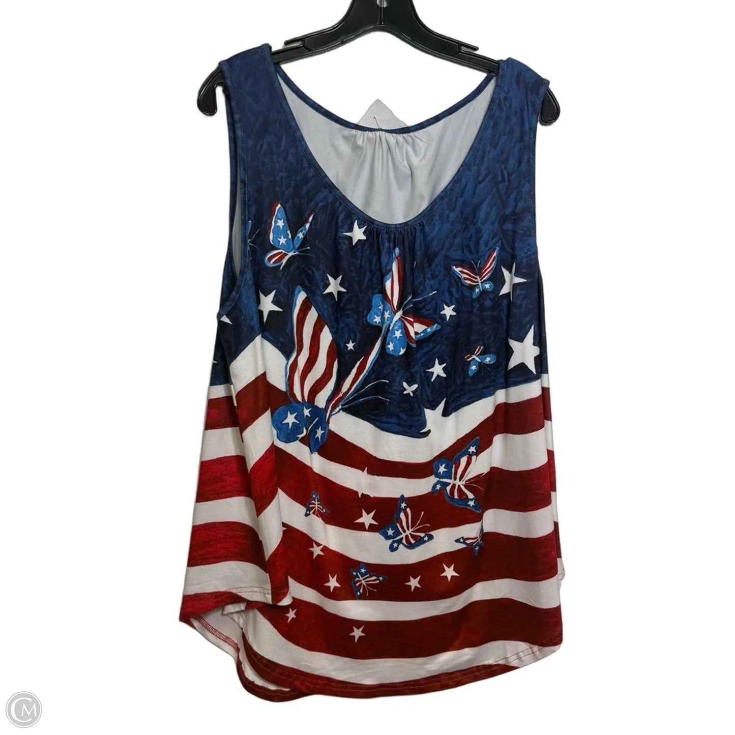 Top Sleeveless By Cmf In Blue Red & White, Size: 2x
