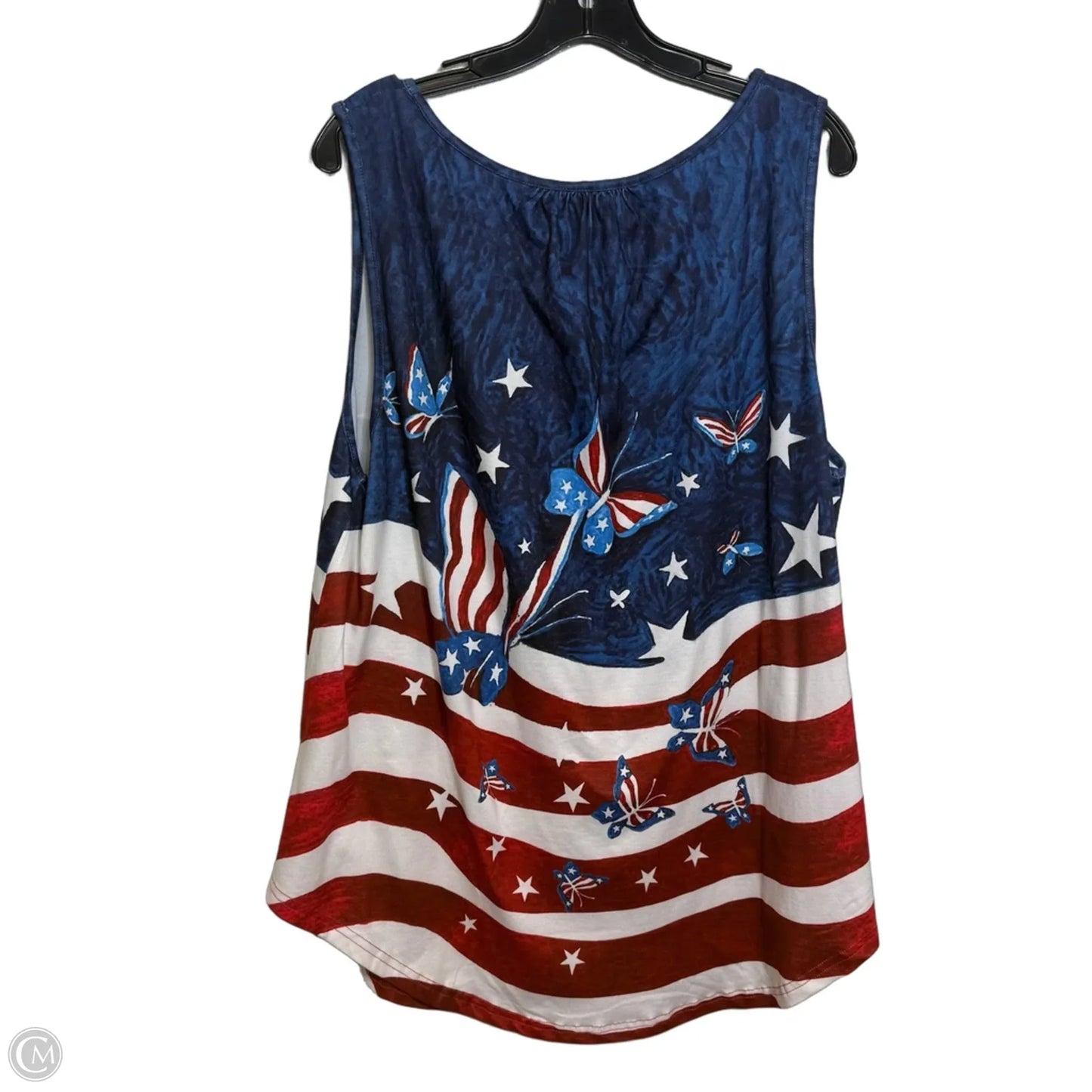 Top Sleeveless By Cmf In Blue Red & White, Size: 2x