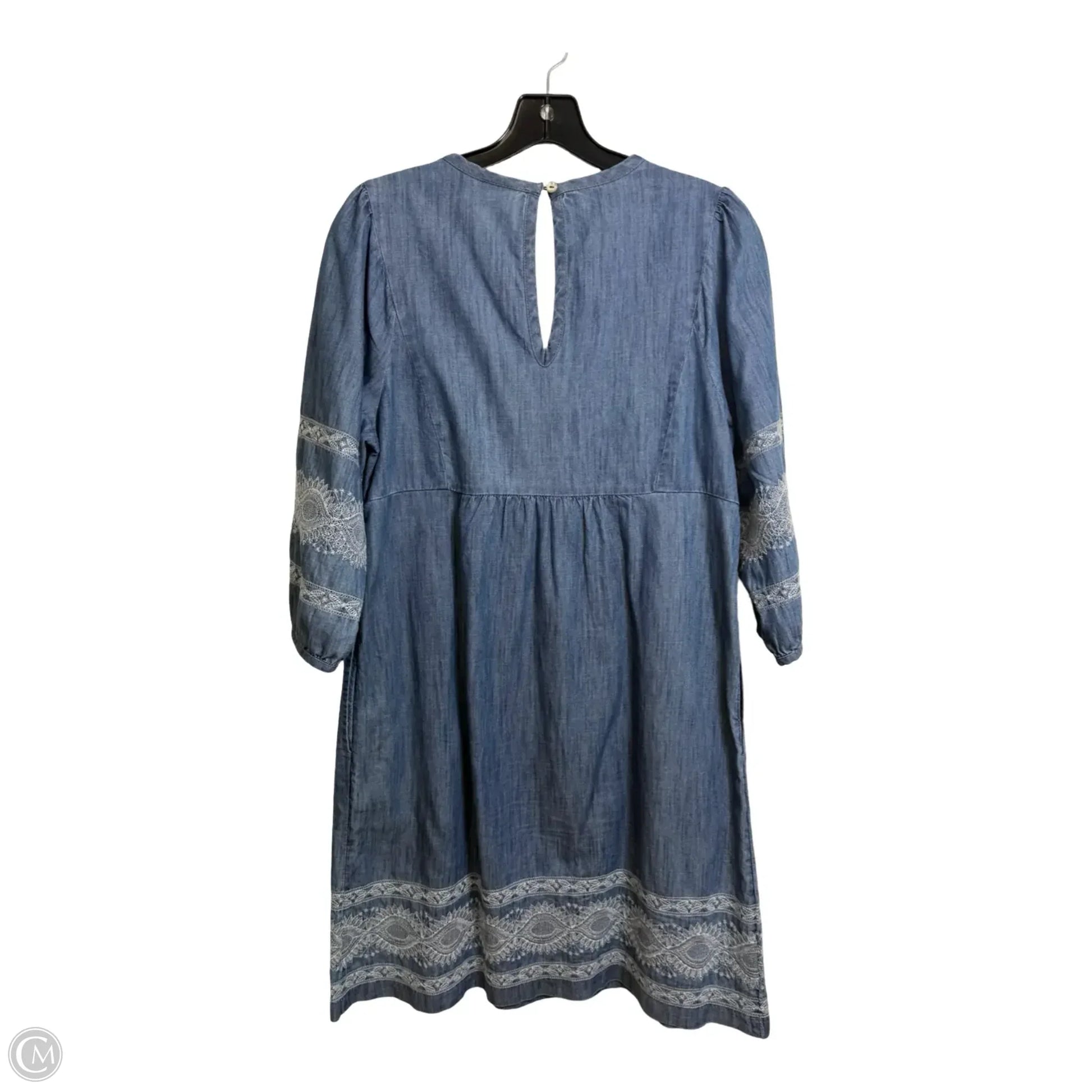 jjill denim dress J Jill Dress Womens MP Denim Shift Lace Up Tie V Neck Country Western Chic