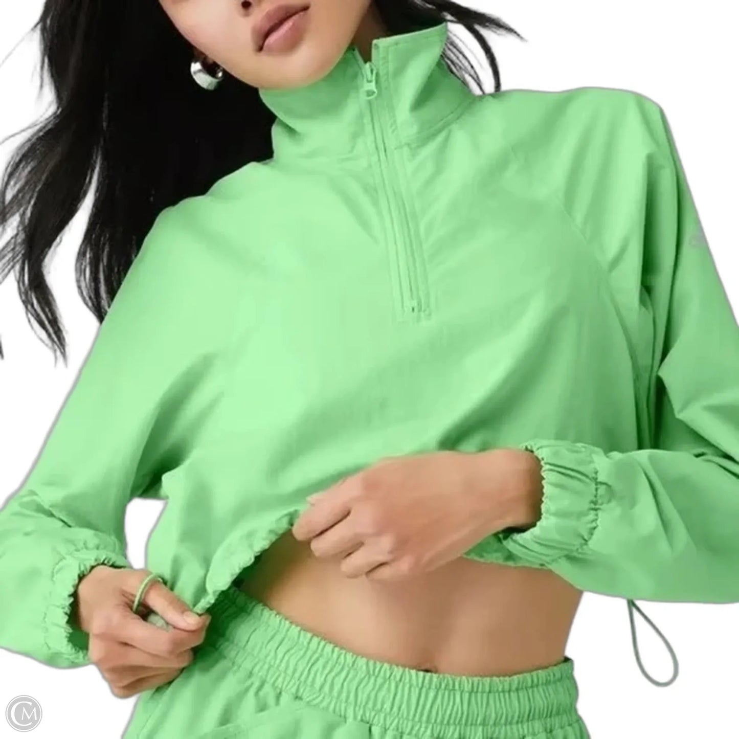 Athletic Top Long Sleeve Collar By Alo In Green, Size: M