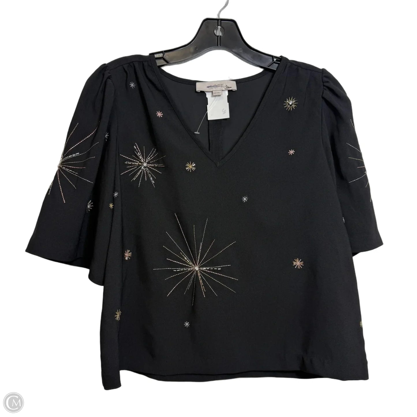 Top Short Sleeve By Loft In Black, Size: Xxs