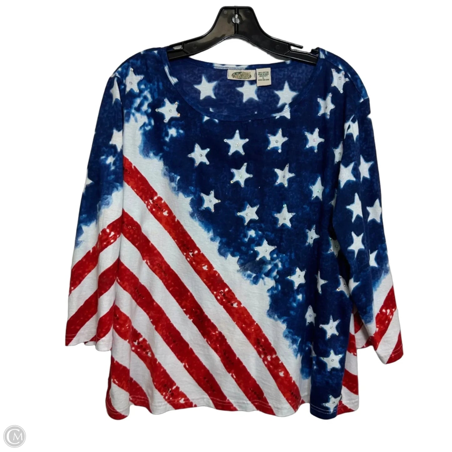 Top 3/4 Sleeve Basic By Cmf In Blue Red & White, Size: L
