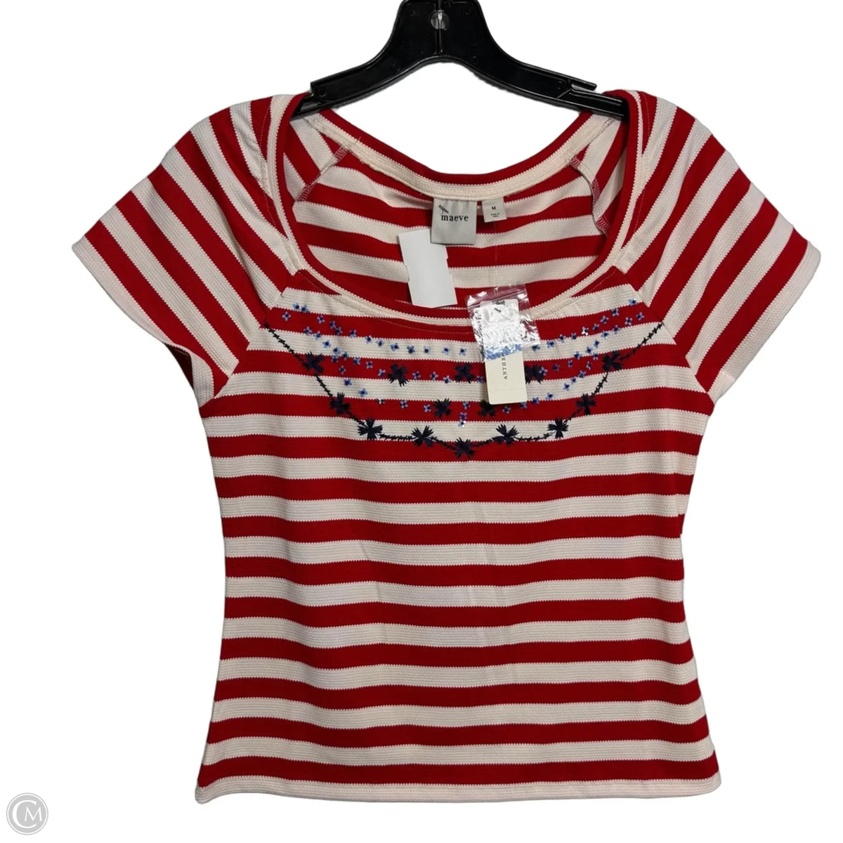 Top Short Sleeve By Maeve In Striped Pattern, Size: M