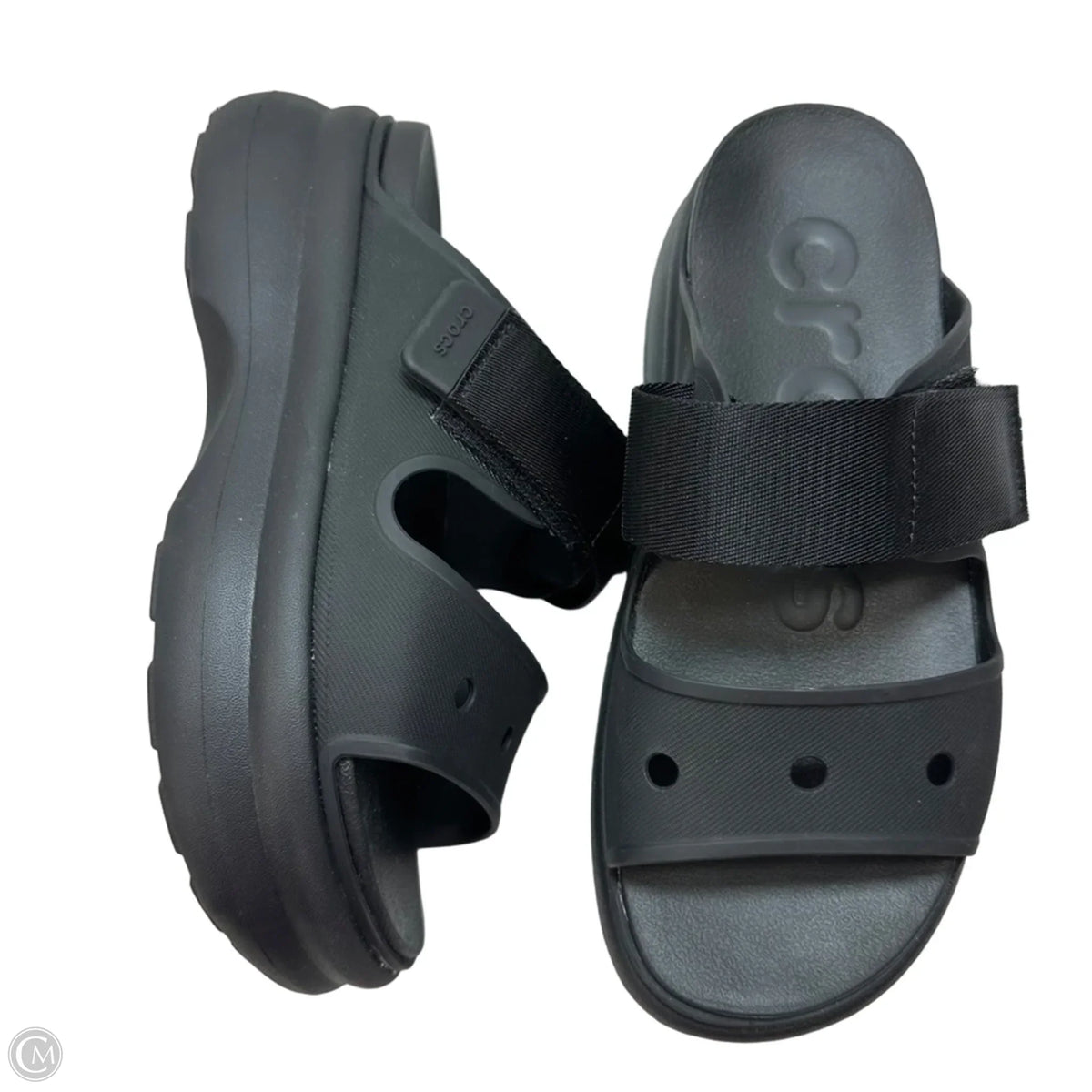 Sandals Flats By Crocs In Black, Size: 9