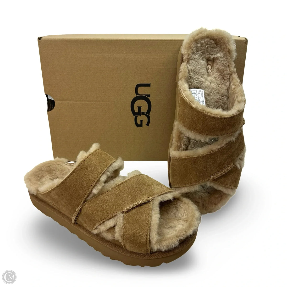 Greenport Cross Strap Slide Sandals Designer By Ugg In Tan, Size: 9