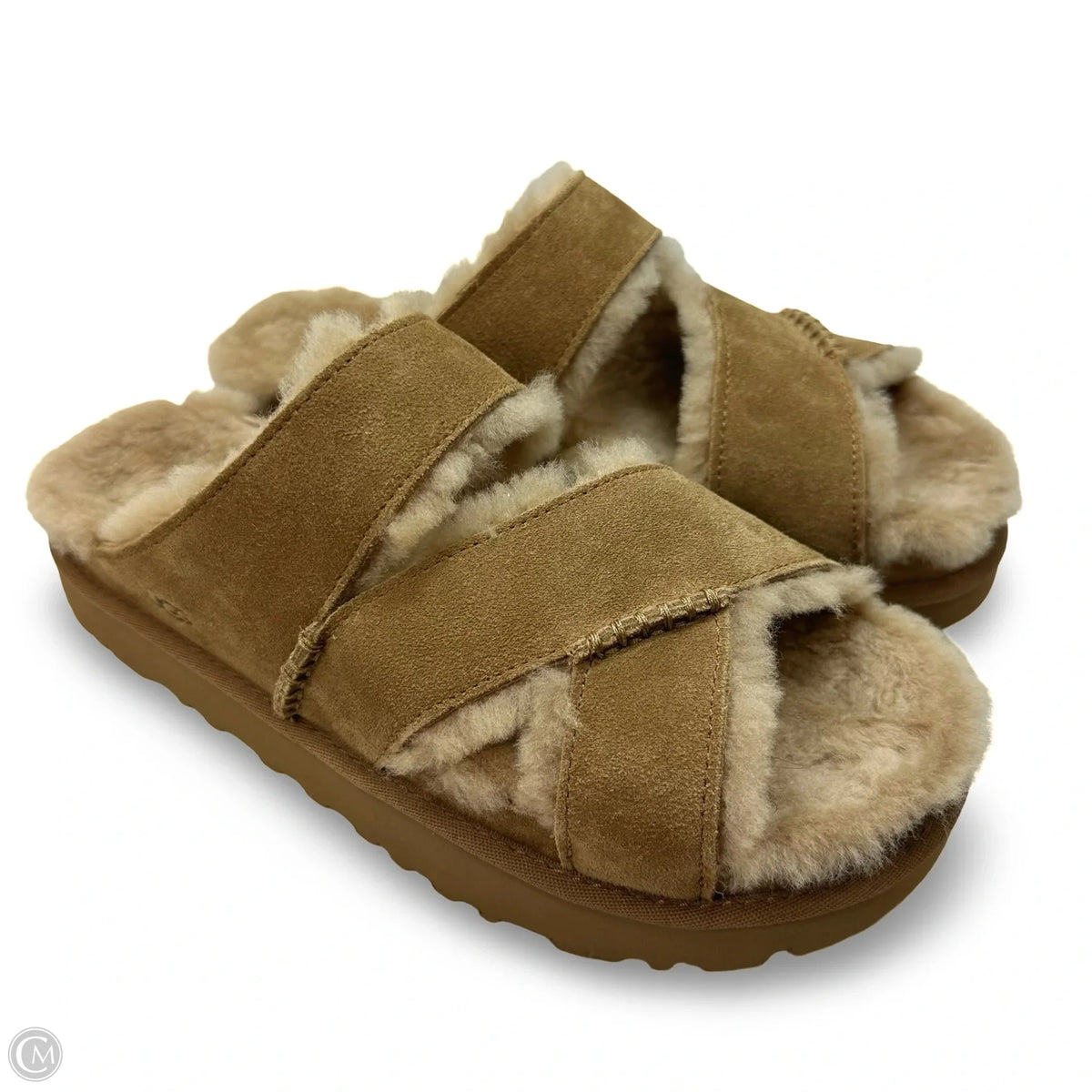 Greenport Cross Strap Slide Sandals Designer By Ugg In Tan, Size: 9