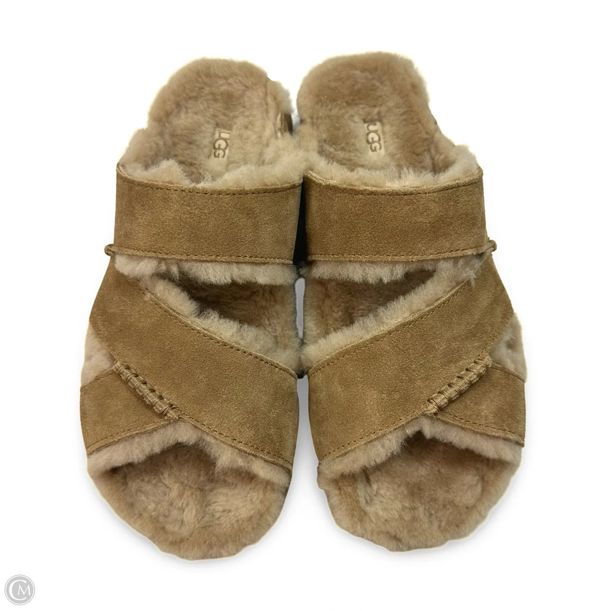 Greenport Cross Strap Slide Sandals Designer By Ugg In Tan, Size: 9