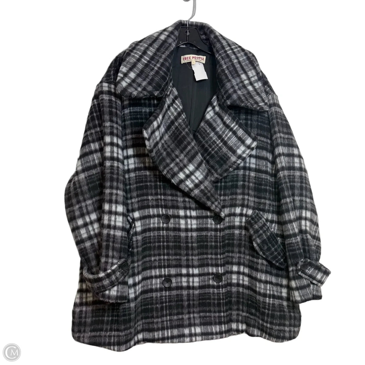 Coat Peacoat By Free People In Plaid Pattern, Size: L