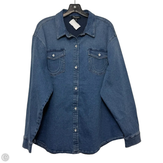 Top Long Sleeve By True Religion In Blue Denim, Size: Xl