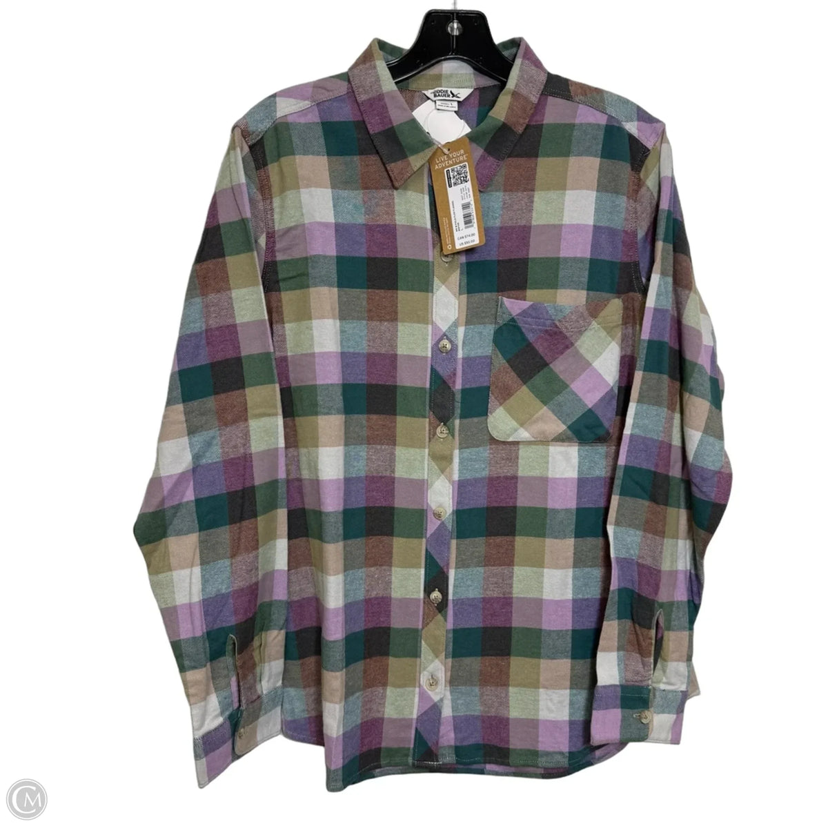 Top Long Sleeve By Eddie Bauer In Plaid Pattern, Size: L