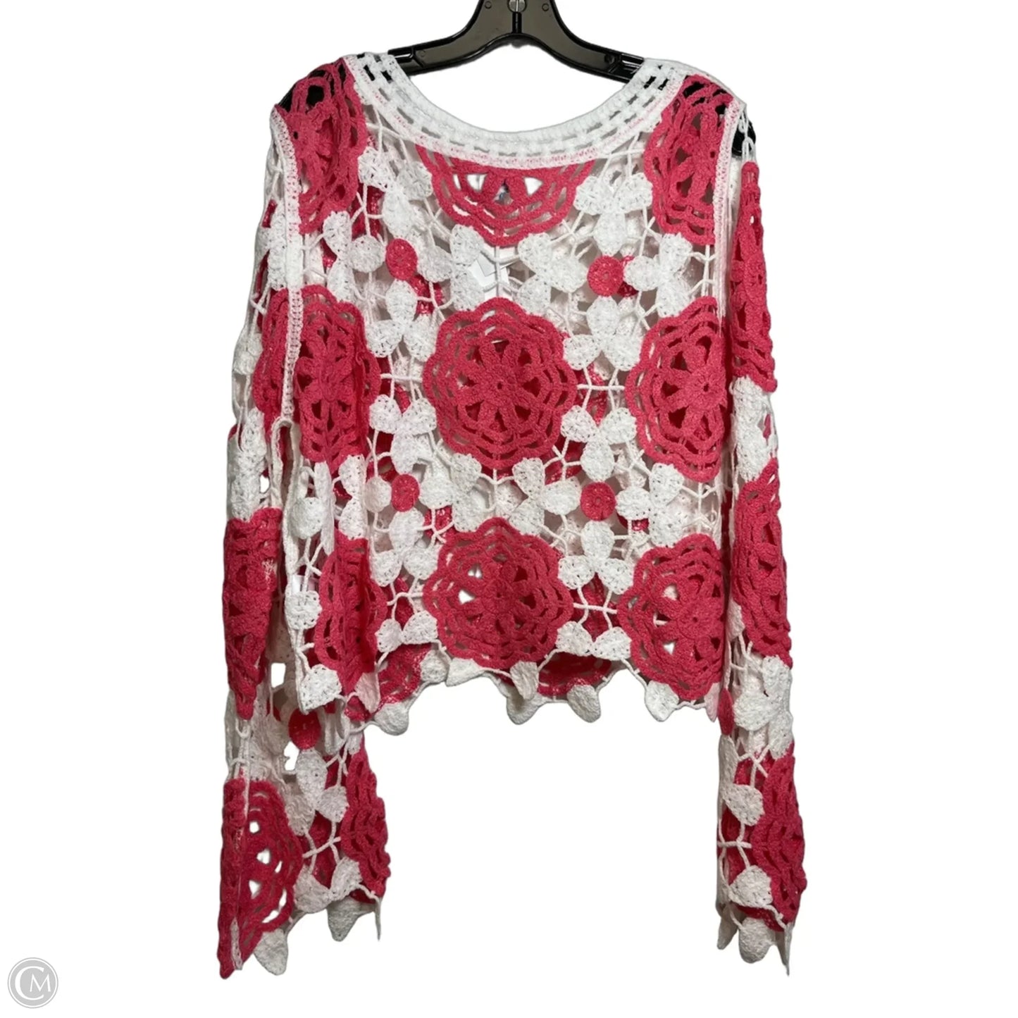 Top Long Sleeve By Blue Rain In Pink & White, Size: L