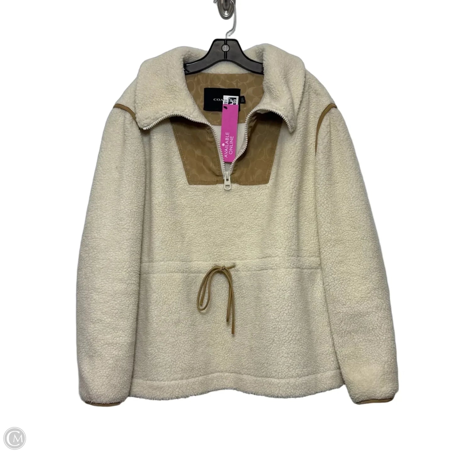 Sherpa Half Zip Jacket Designer By Coach In Cream, Size: L