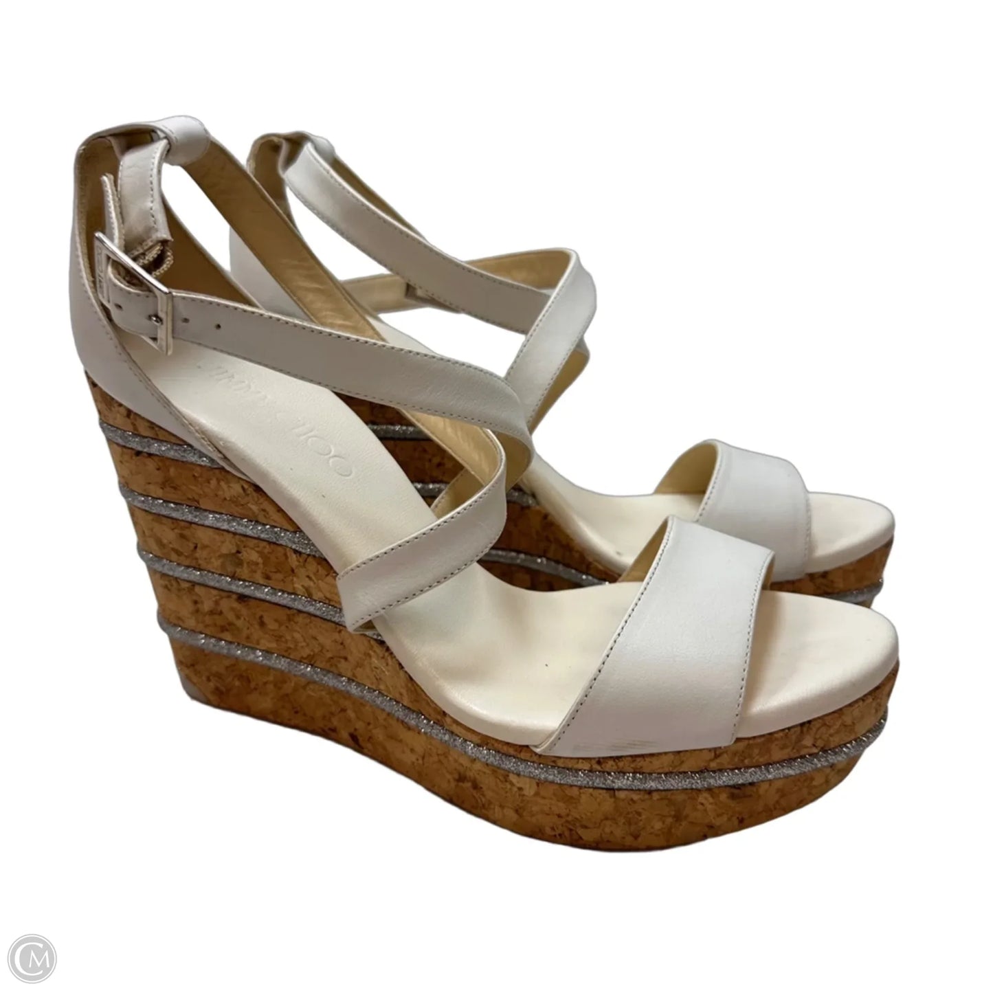 Sandals Luxury Designer By Jimmy Choo In White, Size: 39.5