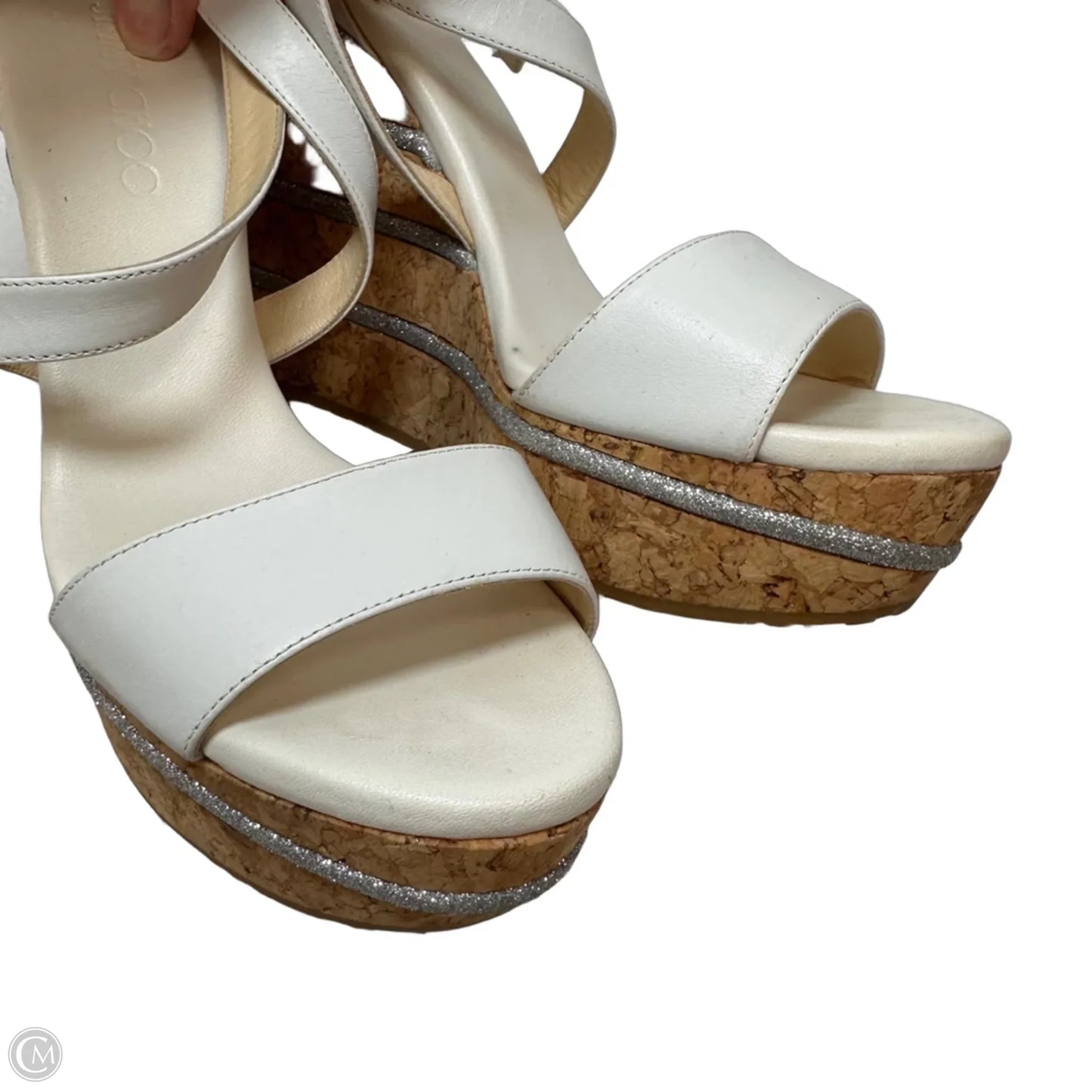 Sandals Luxury Designer By Jimmy Choo In White, Size: 39.5