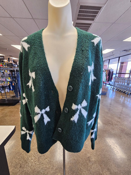 Sweater Cardigan By Cupcakes And Cashmere In Green & Silver, Size:S