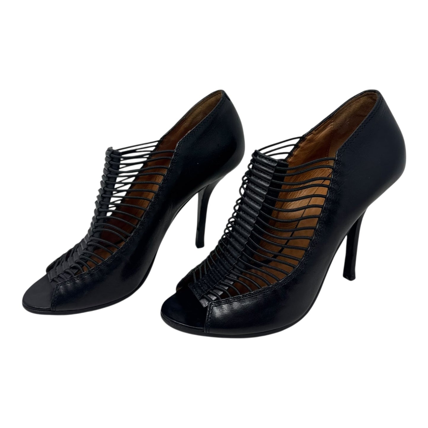 Spazz Peep Toe Heeled Booties Shoes Luxury Designer By Givenchy In Black, Size: 8.5