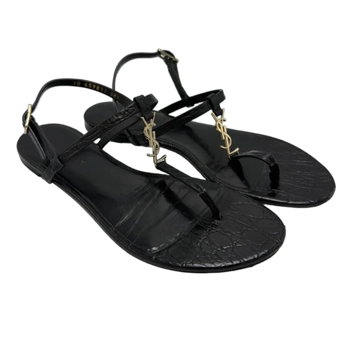 Yves Saint Laurent Cassandra Embossed Luxury Sandals, Size: 8 (38.5)