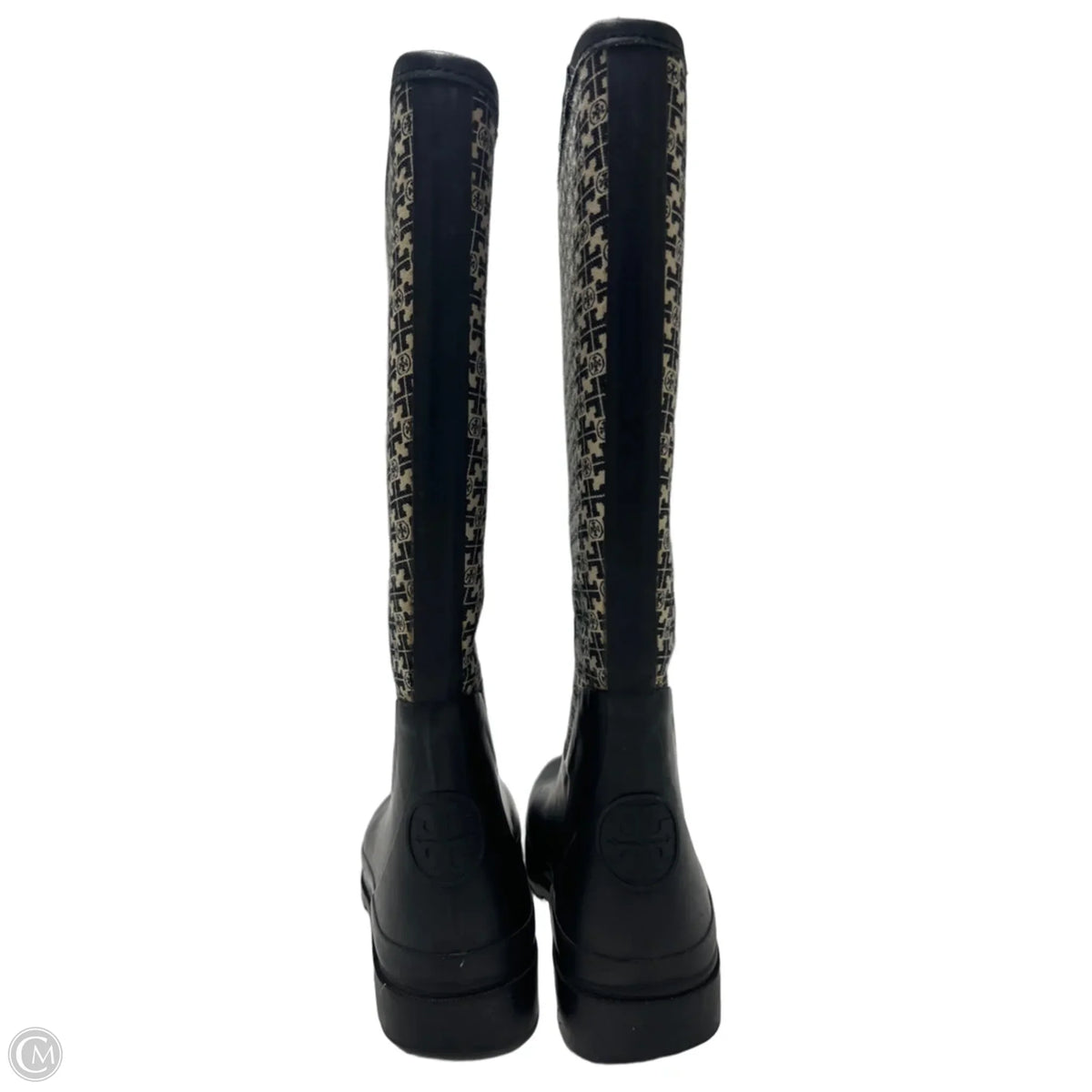 Tory Burch T Monogram Foul Weather Designer Tall Rain Boots, Size 10