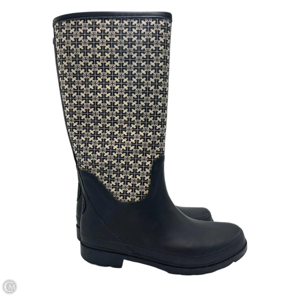 Tory Burch T Monogram Foul Weather Designer Tall Rain Boots, Size 10