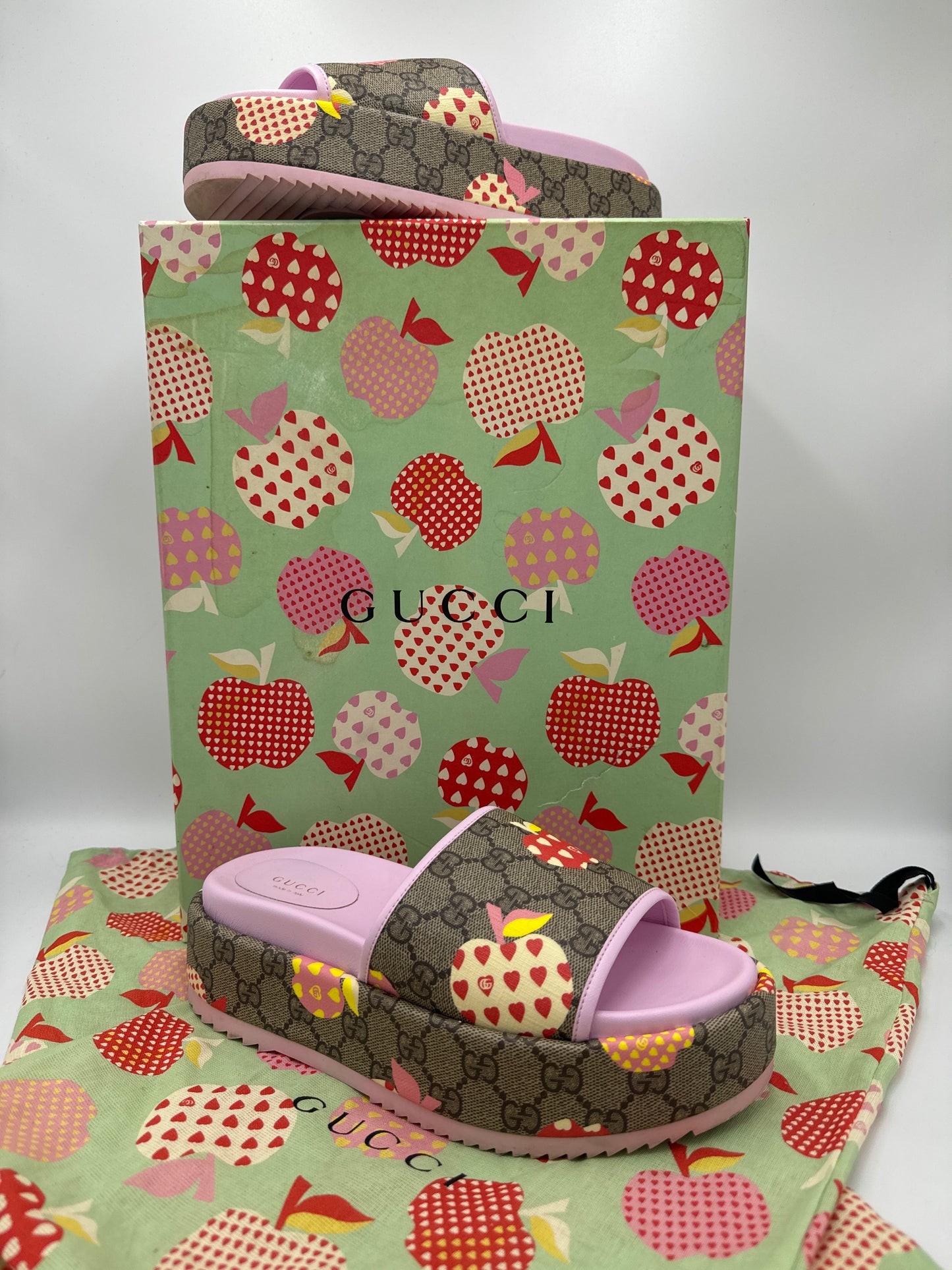 Gucci Les Pommes Platform Luxury Designer Sandals Size: 8.5