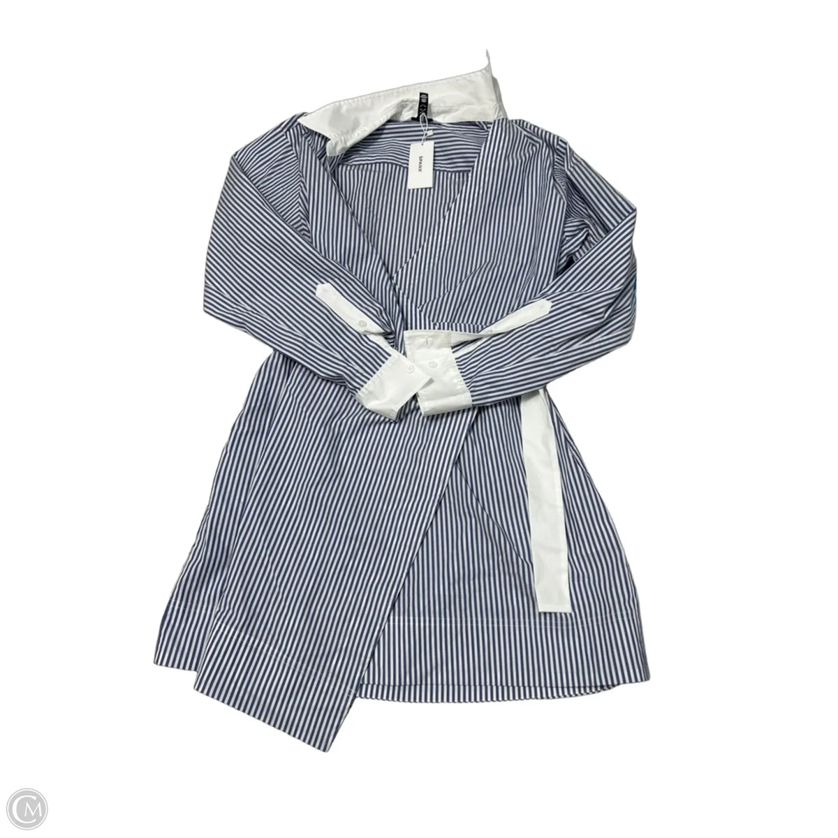 New! Spanx Tie-Waist Long-Sleeve Shirt in Blue & White, Size M