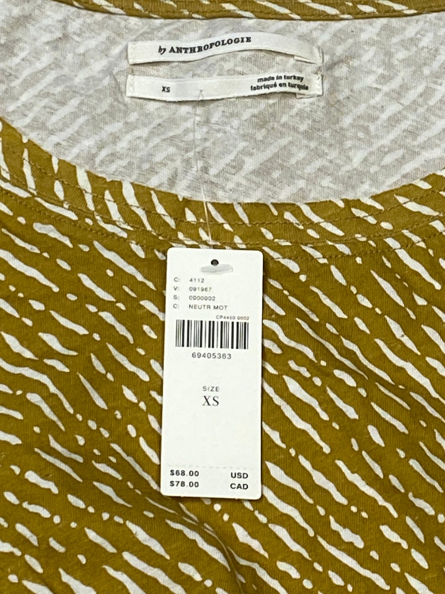 Yellow Top Sleeveless Anthropologie, Size Xs