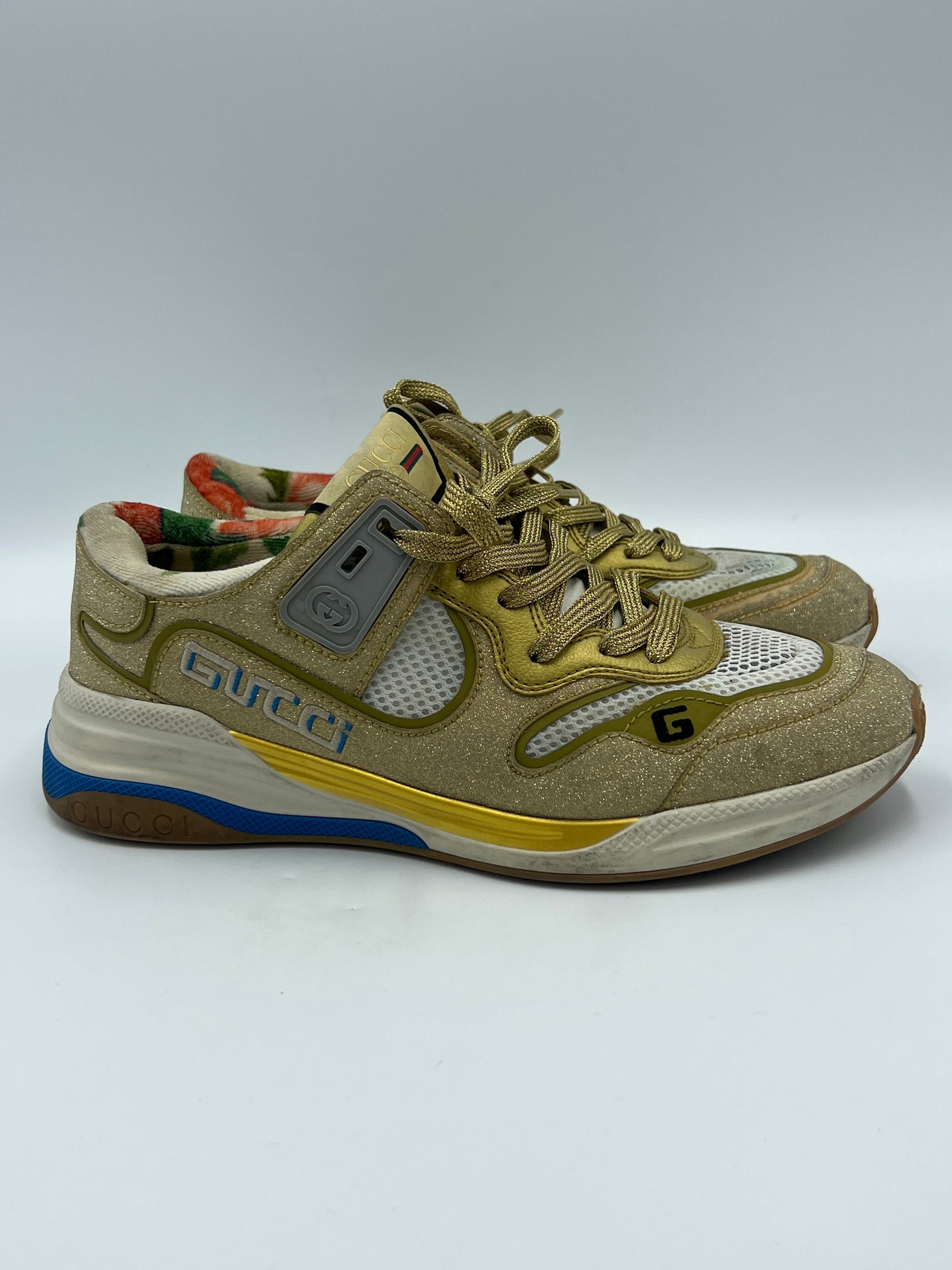 Gucci Gold Ultrapace Designer Sneaker  Sz. 8 (38)