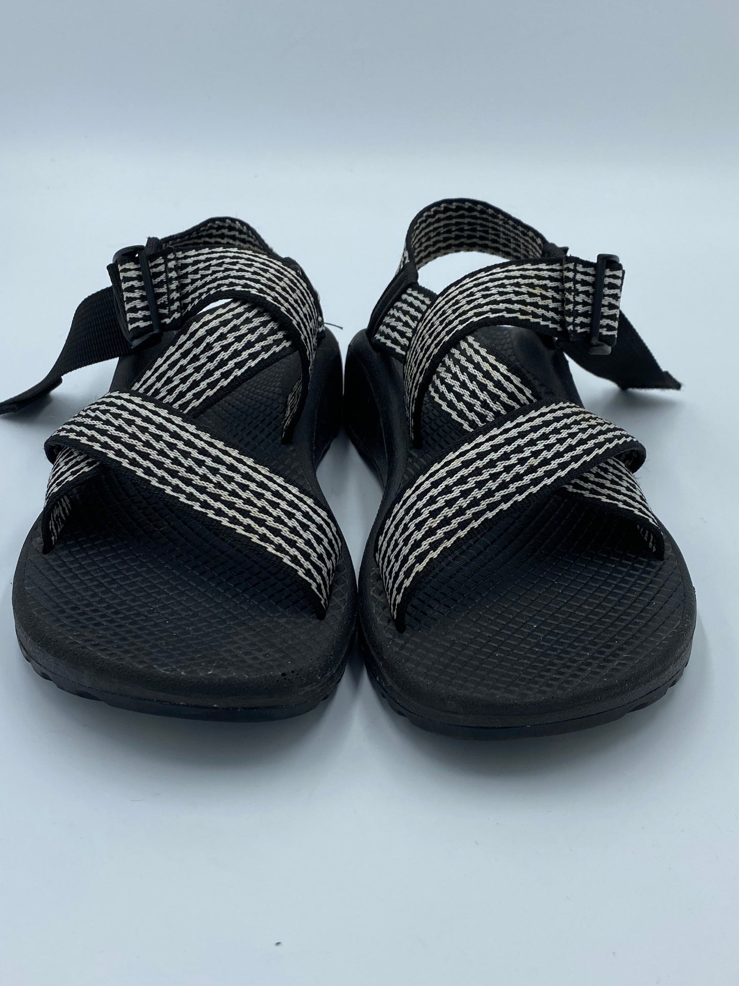 Black White Sandals Designer Chacos, Size 8